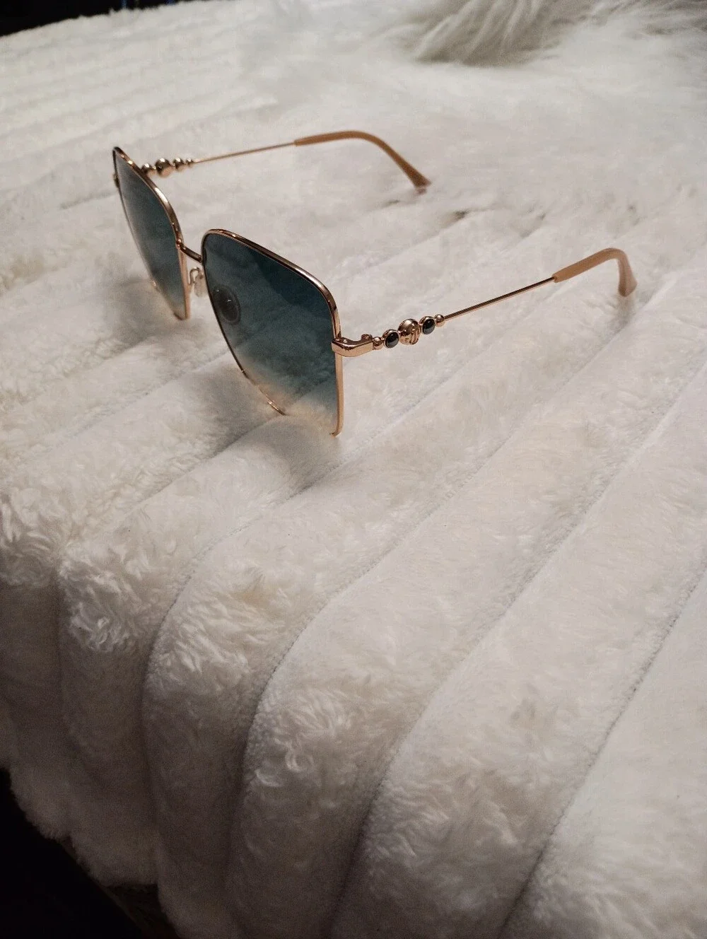Jimmy Choo Hester Gold Frame Sunglasses with Blue Gradient Lenses & JC Hard Case